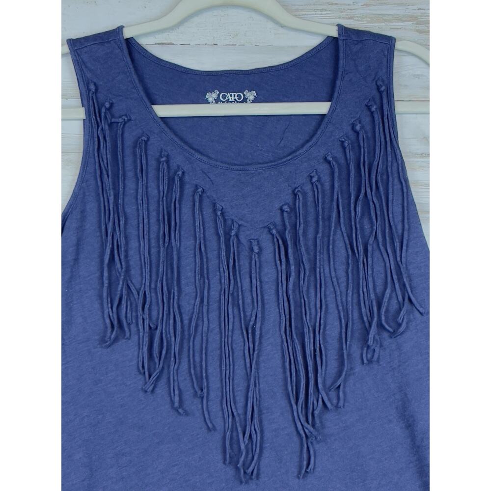 Cato Top Womens Large Sleeveless Pullover Tank Fringes Blue Stretch Boho Biker - Picture 2 of 8